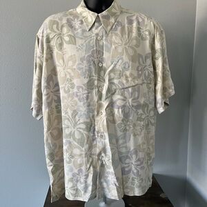 Tori Richard Mens 2XL Button Up Shirt Beige Tan Floral Hawaiian 100% Silk